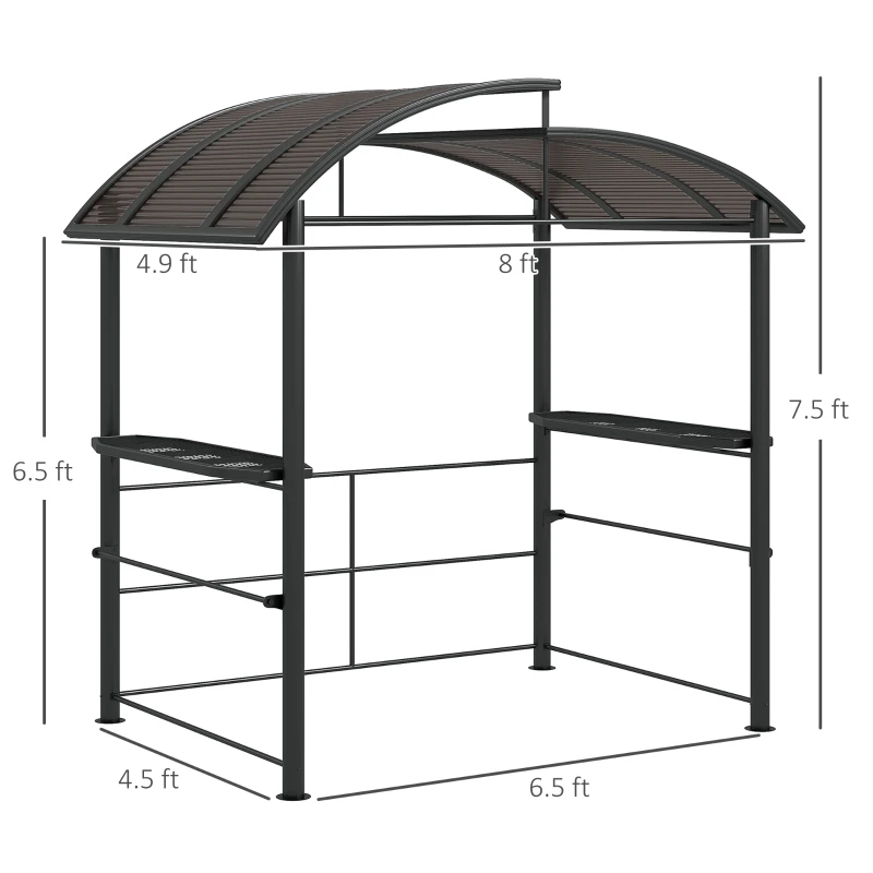 Outsunny 8' x 5' Grill Gazebo Shelter with Interlaced Vented Polycarbonate Roof, Outdoor BBQ Canopy with Side Shelves, Steel Frame for Garden, Patio, Backyard, Dark Gray