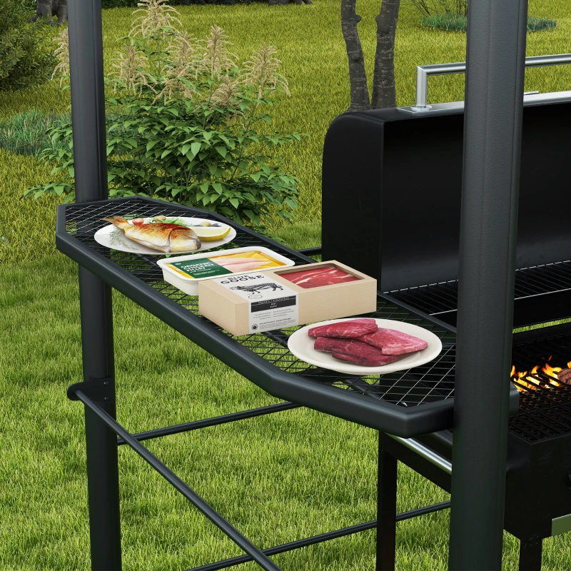 Outsunny 8' x 5' Grill Gazebo Shelter with Interlaced Vented Polycarbonate Roof, Outdoor BBQ Canopy with Side Shelves, Steel Frame for Garden, Patio, Backyard, Dark Gray