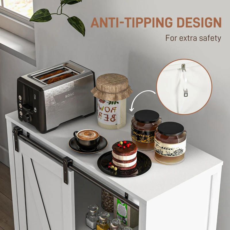 HOMCOM Buffet Cabinet, Farmhouse Sideboard, Bar Cabinet with Adjustable Shelf, Sliding Barn Door for Kitchen, White