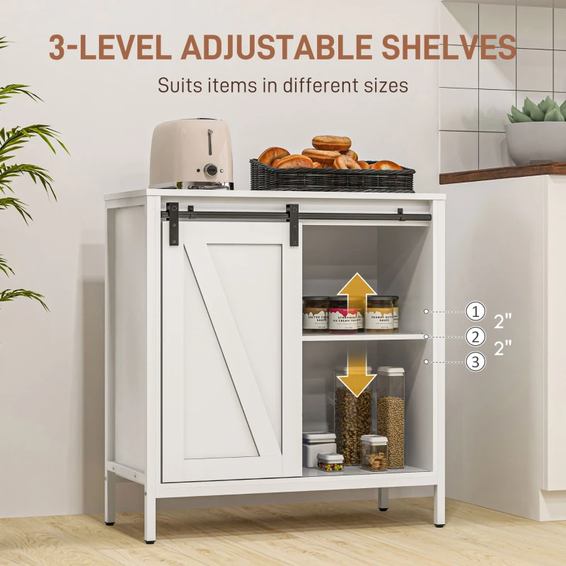 HOMCOM Buffet Cabinet, Farmhouse Sideboard, Bar Cabinet with Adjustable Shelf, Sliding Barn Door for Kitchen, White