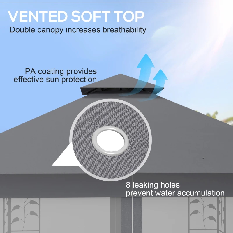 Outsunny 10' x 11.5' Metal Patio Gazebo, Double Roof Outdoor Gazebo Canopy Shelter w/Tree Motifs Corner Frame and Netting, Gray