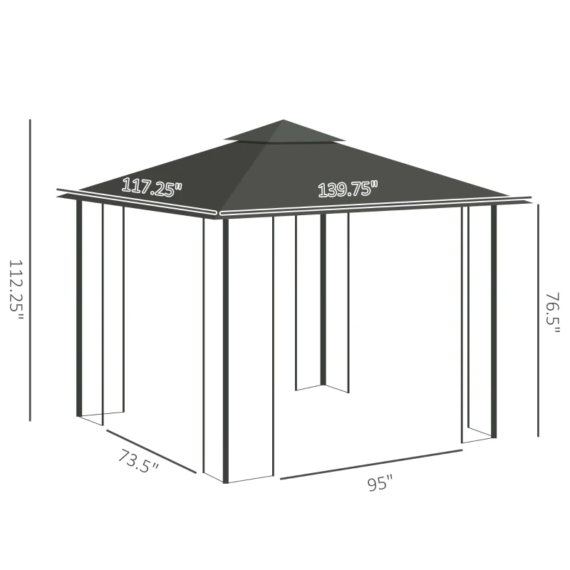 Outsunny 10' x 11.5' Metal Patio Gazebo, Double Roof Outdoor Gazebo Canopy Shelter w/Tree Motifs Corner Frame and Netting, Gray