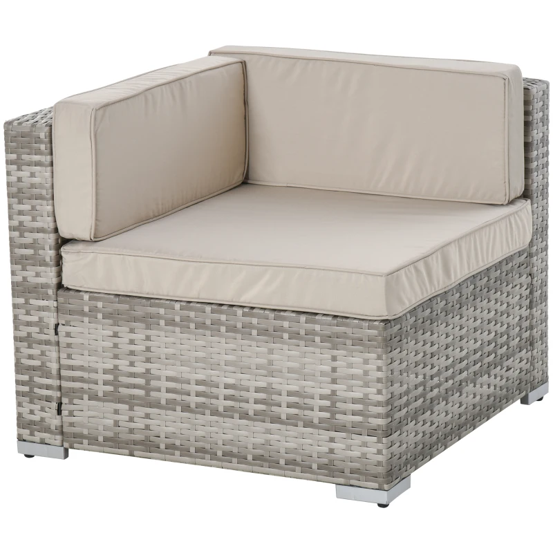 Outsunny 7 Piece Outdoor Wicker Patio Furniture Set, PE Rattan Sectional Sofa with Cushions, Faux Wood Table, Stripe Pillows, Beige