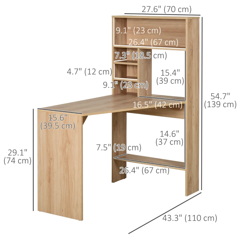 HOMCOM Nordic Style Computer Desk, Dining Table, Workstation PC Laptop Writing Table with Hutches Storage Shelf Oak