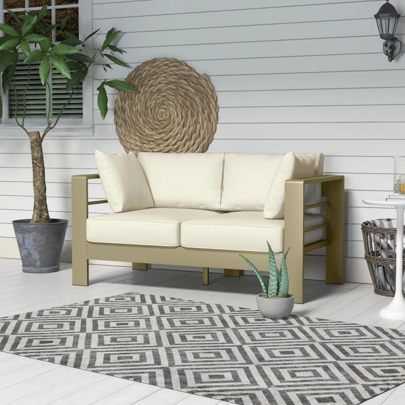 Outsunny Patio Loveseat, Outdoor Seating for 2, Garden Sofa with Cushions, Wide Armrests, 54.3"x27.6"x24.6", Cream White