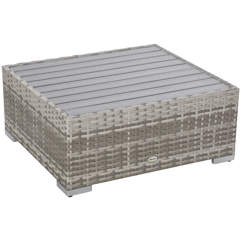 Outsunny 7 Piece Outdoor Wicker Patio Furniture Set, PE Rattan Sectional Sofa with Cushions, Faux Wood Table, Stripe Pillows, Beige