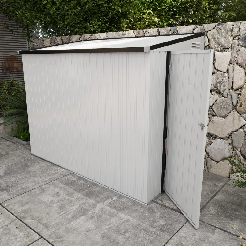 Outsunny 4' x 7.7' Lean to Garden Storage Shed, Outdoor Metal Tool House with Lockable Door Vents for Backyard Patio Lawn, White