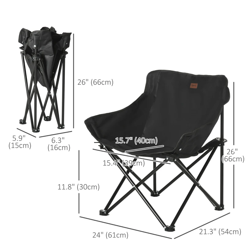 Outsunny Portable Camping Chair, Lightweight Folding Chair for Adults with Carry Bag, Side Pocket for Hiking, Backpacking, Black