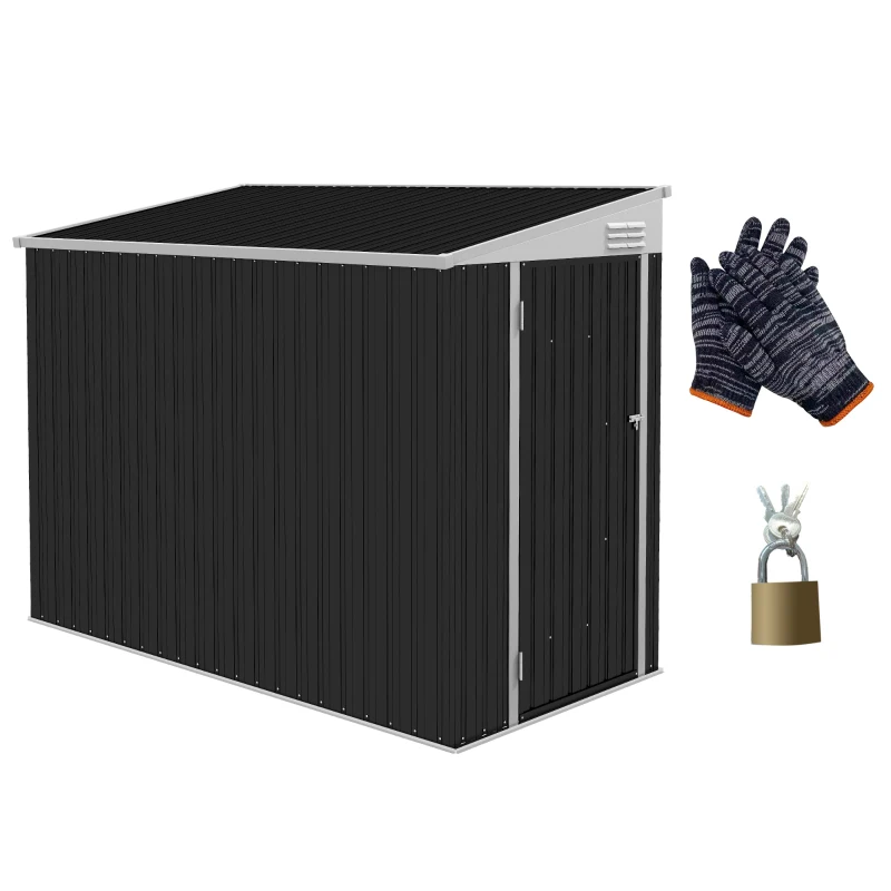 Outsunny 4' x 8' Lean to Garden Storage Shed, Outdoor Metal Tool House with Lockable Door Vents for Backyard Patio Lawn, Gray