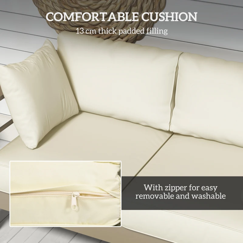 Outsunny Patio Loveseat, Outdoor Seating for 2, Garden Sofa with Cushions, Wide Armrests, 54.3"x27.6"x24.6", Cream White