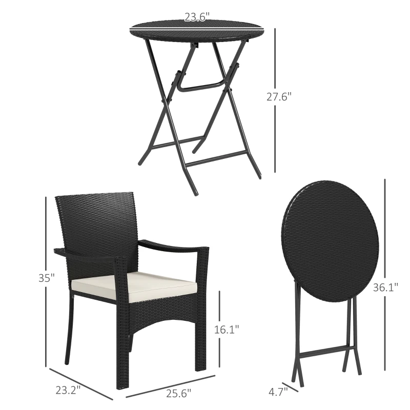 Outsunny Outdoor Patio Wicker Bistro Furniture Set with Cushions, for Porch, Backyard, Garden, White