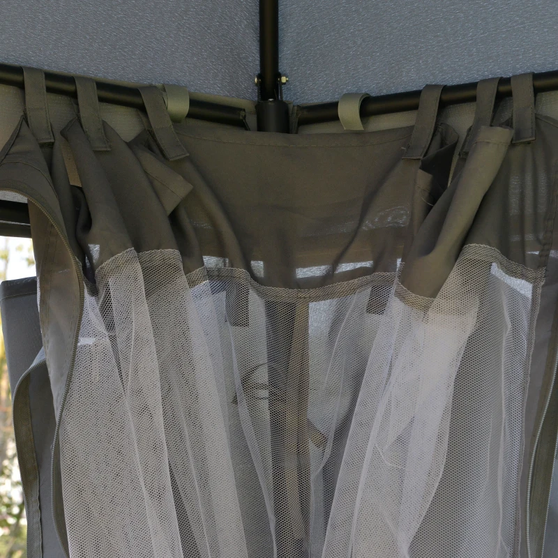 Outsunny 12' Round Patio Gazebo Canopy with 2-Tier Roof, Ventilated Outdoor Shelter, Grey