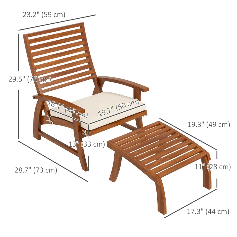 Outsunny 4 PCs Acacia Wood Patio Conversation Set with Footstool and Seat Cushions, Cream White