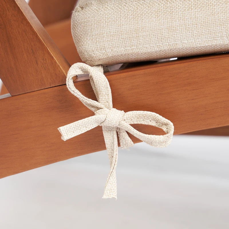 Outsunny 4 PCs Acacia Wood Patio Conversation Set with Footstool and Seat Cushions, Cream White