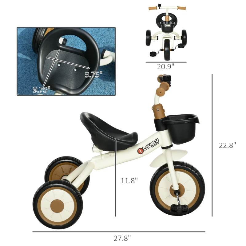 Qaba Tricycle for Kids Age 2-5, Toddler Bike for Children, White