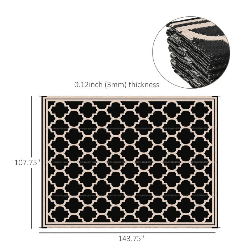 Outsunny Reversible Polypropylene Outdoor Rug Folding, Durable, Perfect for Camping, Deck & Beach Black
