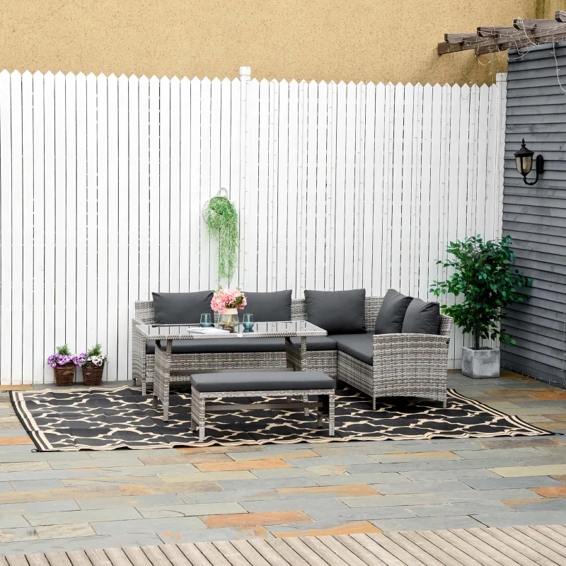 Outsunny Reversible Polypropylene Outdoor Rug Folding, Durable, Perfect for Camping, Deck & Beach Black