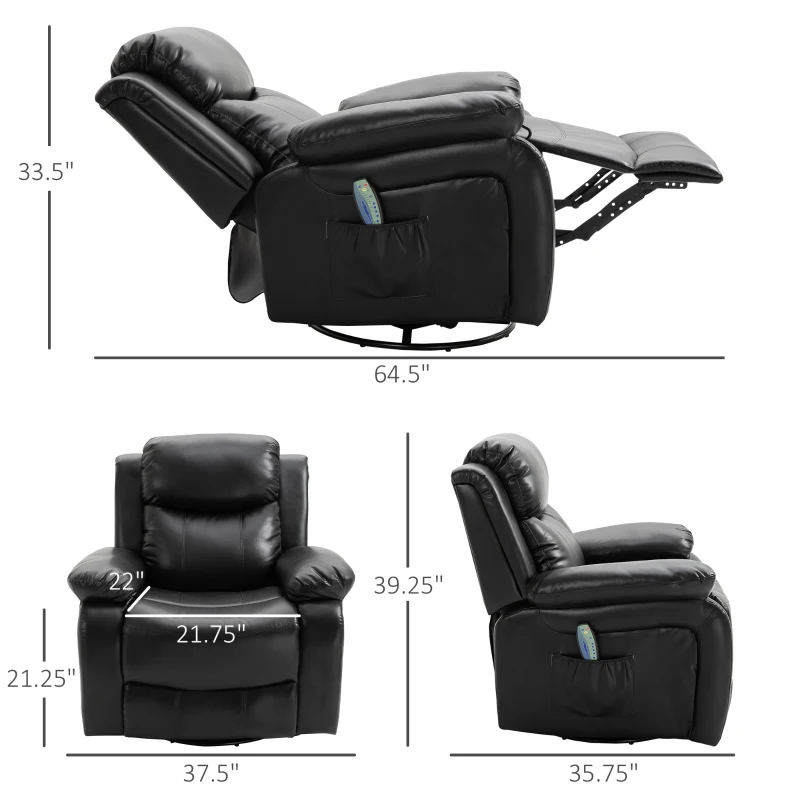 HOMCOM Deluxe Manual Recliner Electronic Massage Sofa Recliner Chair Leather Lounge Black