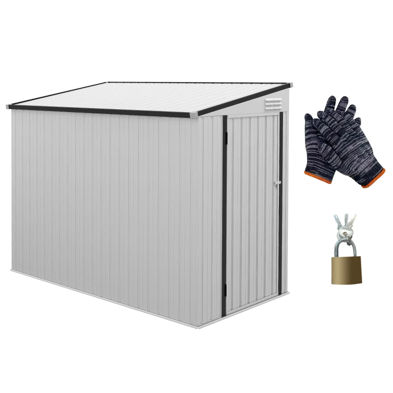Outsunny 4' x 7.7' Lean to Garden Storage Shed, Outdoor Metal Tool House with Lockable Door Vents for Backyard Patio Lawn, White