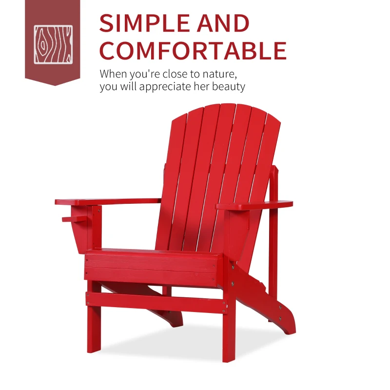 Outsunny Classic Adirondack Chair, Muskoka Chairs, Garden Deck Chair with Cup Holder for Patio, Indoor, Backyard, Red