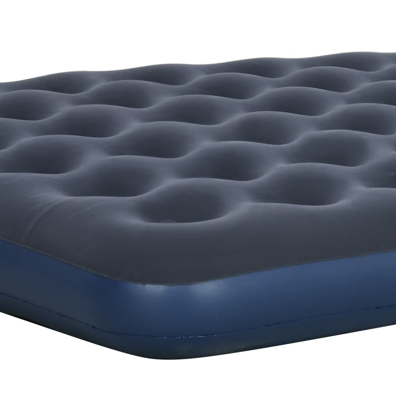 Outsunny Air Mattress Queen, Inflatable Air Bed with Flocked Surface for Guest, Camping, Travel, Dark Blue