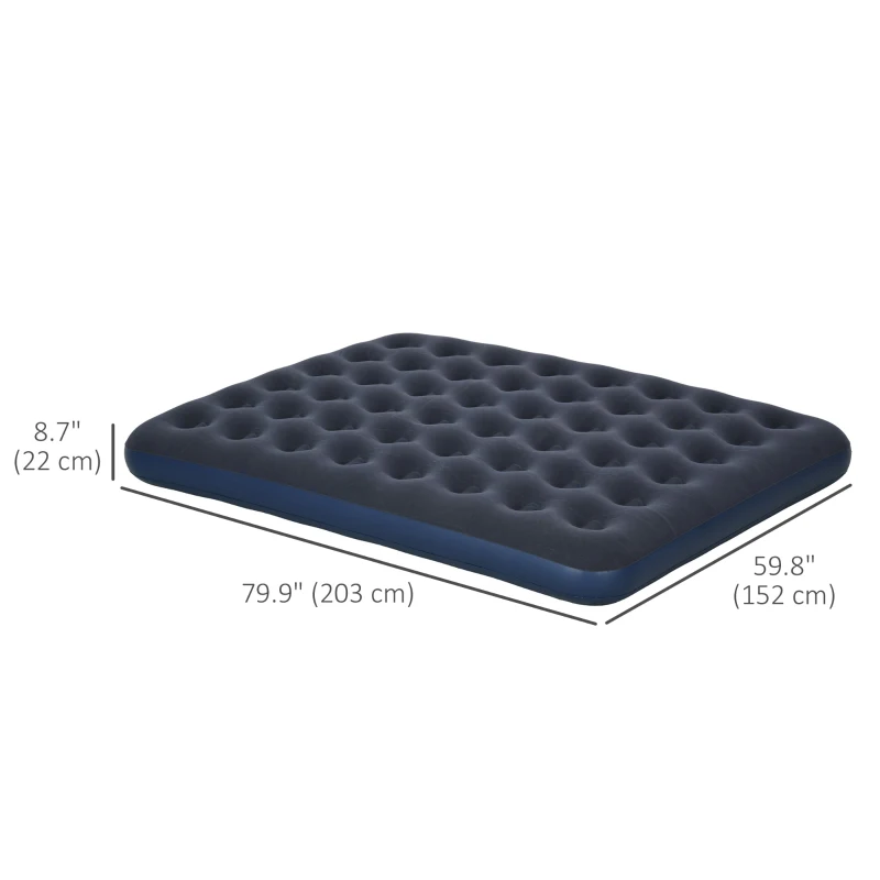 Outsunny Air Mattress Queen, Inflatable Air Bed with Flocked Surface for Guest, Camping, Travel, Dark Blue