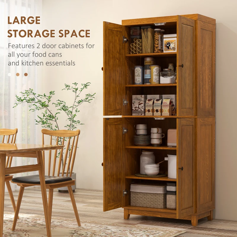 HOMCOM 72.5" Wood Kitchen Pantry Cabinet, Farmhouse Storage Organizer with 2 Adjustable Shelves, Soft Close, Mahogany