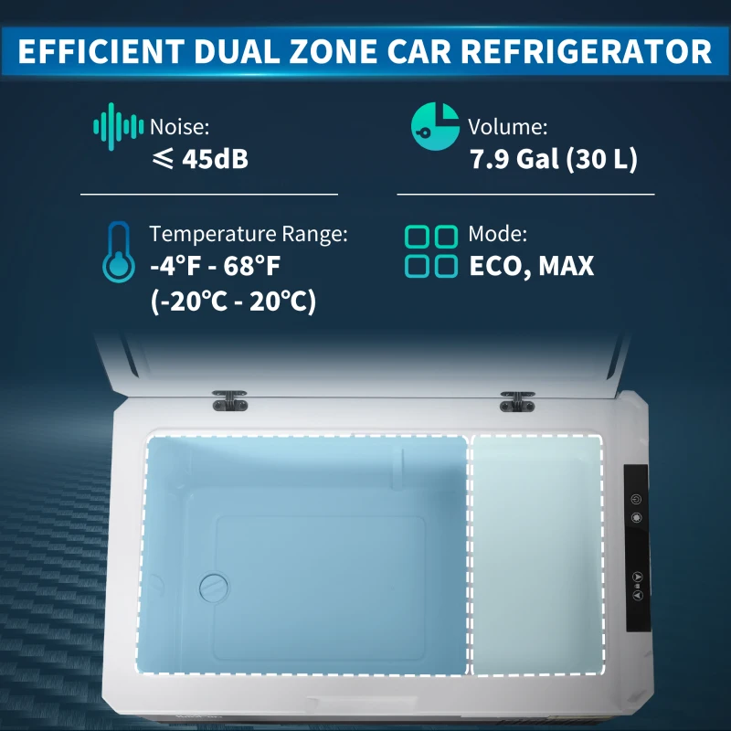 HOMCOM Dual Zone Car Fridge, 32 Quart Portable Fridge, 12/24V DC and 100V-240V AC, for Campervan RV Boat Travel Use, -4℉-68℉