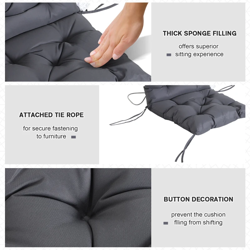 Outsunny Patio Chair Cushions Set of 2, 39" x 20" x 3" Outdoor Tufted Cushion Set with Ties for Indoor Outdoor Garden Furniture, Dark Grey