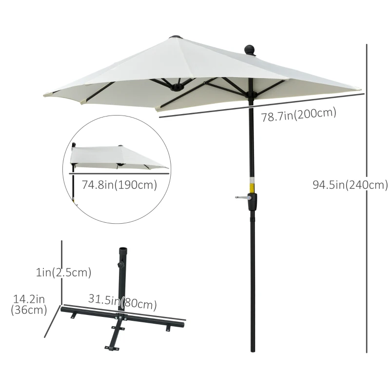 Outsunny 6.6 x 6ft Half Patio Umbrella Outdoor Parasol with Double-Sided Canopy, Crank Handle, Base for Garden, Balcony, Cream