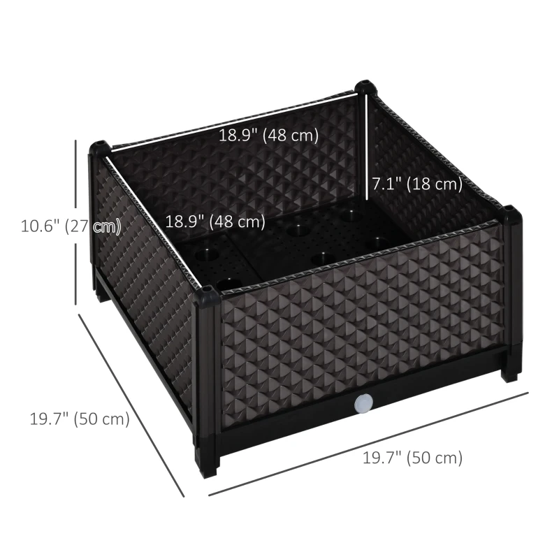 Outsunny Plastic Garden Raised Bed, Elevated Planter Box, Flower Vegetables Planting Container with Self-Watering Design and Drainage Holes