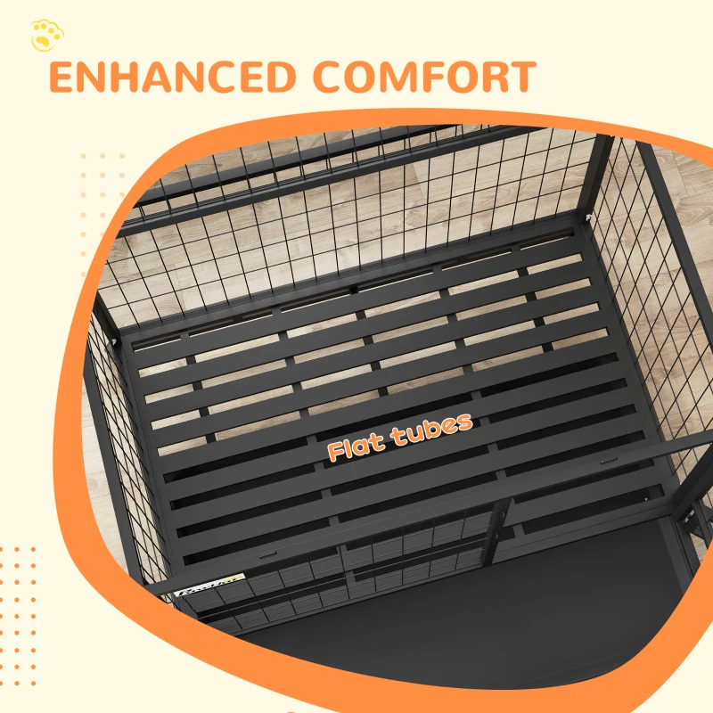 PawHut 43" Heavy Duty Dog Kennel w/ Bowl Holder, Wheels, Openable Top, Removable Tray for Medium & Large Dogs, Black