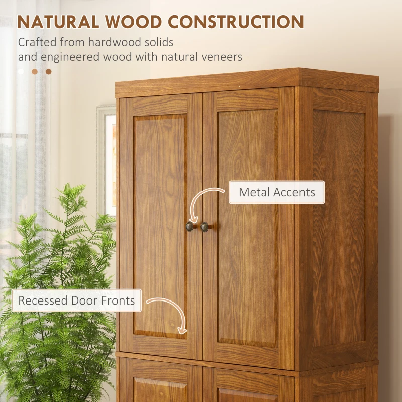 HOMCOM 72.5" Wood Kitchen Pantry Cabinet, Farmhouse Storage Organizer with 2 Adjustable Shelves, Soft Close, Mahogany