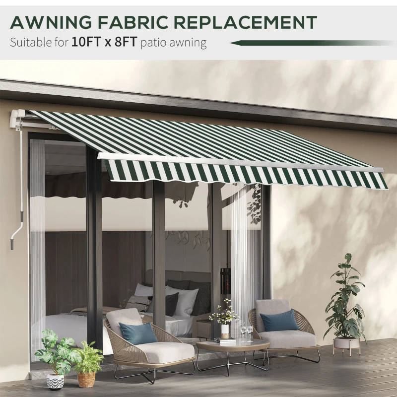 Outsunny 10' x 8' Retractable Awning Fabric Replacement Outdoor Sunshade Canopy Awning Cover, UV Protection, Green and White