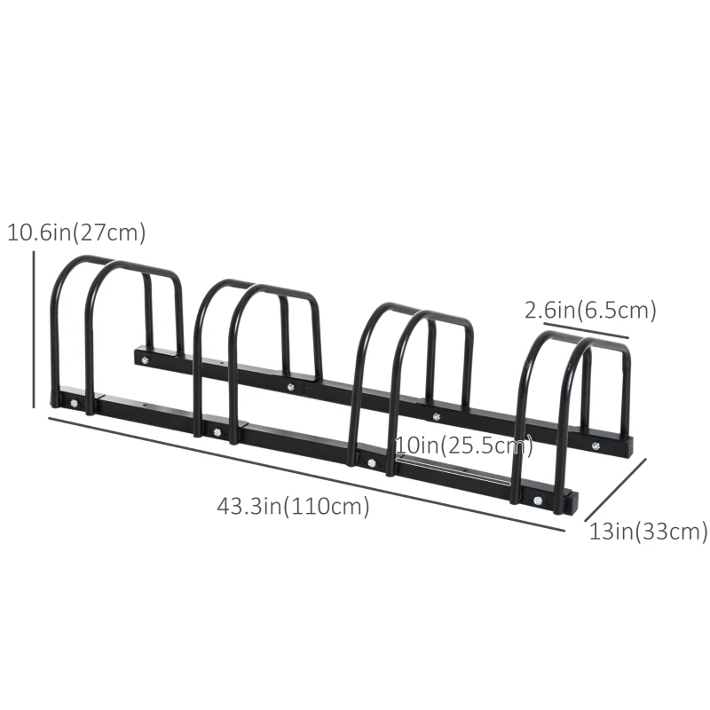 Soozier 4-Bike Bicycle Floor Parking Rack Cycling Storage Stand Garage Organizer for Indoor and Outdoor Use Black