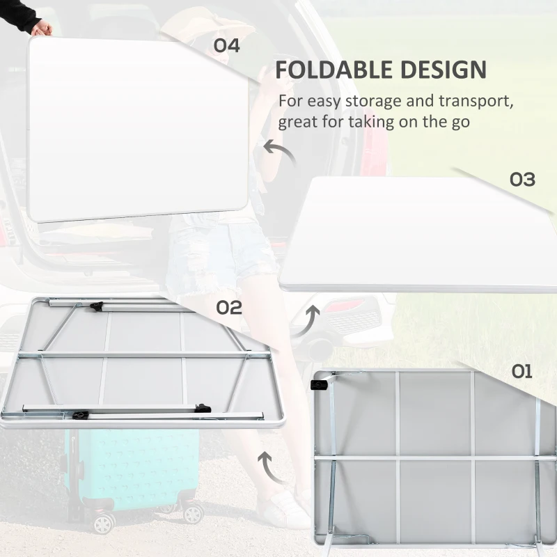 Outsunny 3.9ft Portable Picnic Table w/ All-terrain Feet, Aluminum Folding Camping Table for Indoor and Outdoor, Camping, Picnic, Barbecue and Party