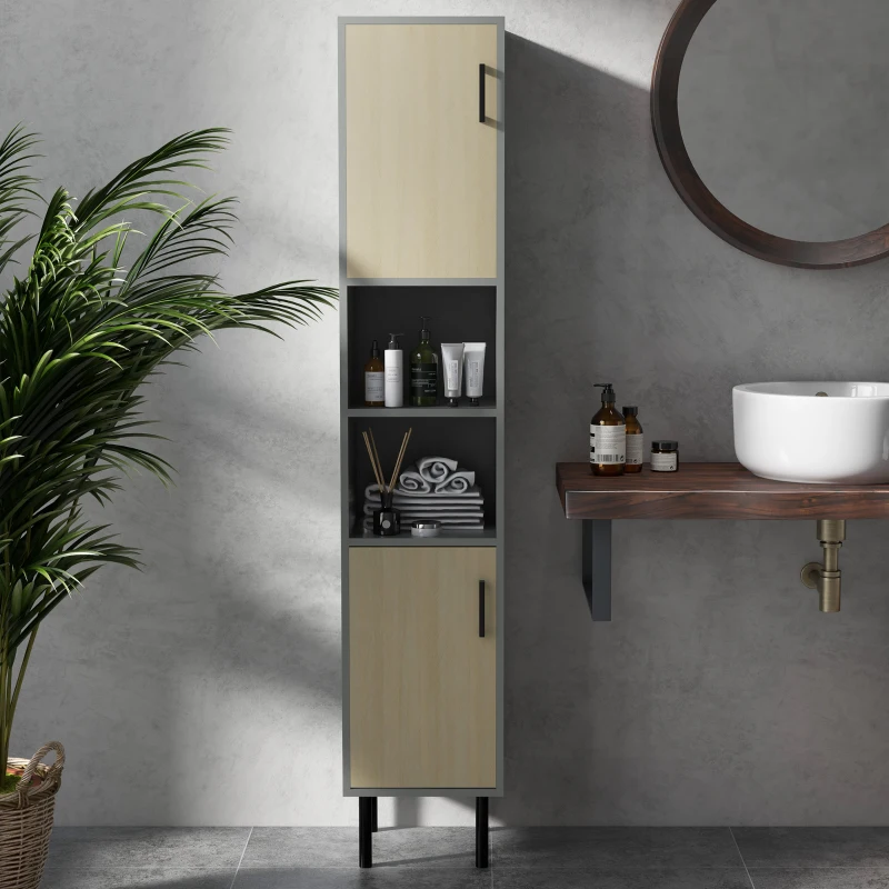 kleankin Tall Bathroom Storage, Linen Tower, Bathroom Cabinet with Doors, Shelves for Living Room Kitchen, 12.4"x11.8"x65"
