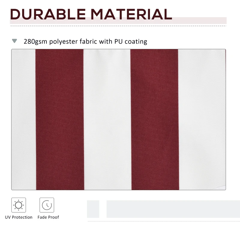Outsunny 11' x 10' Retractable Awning Fabric Replacement Outdoor Sunshade Canopy Awning Cover, UV Protection, Red & White