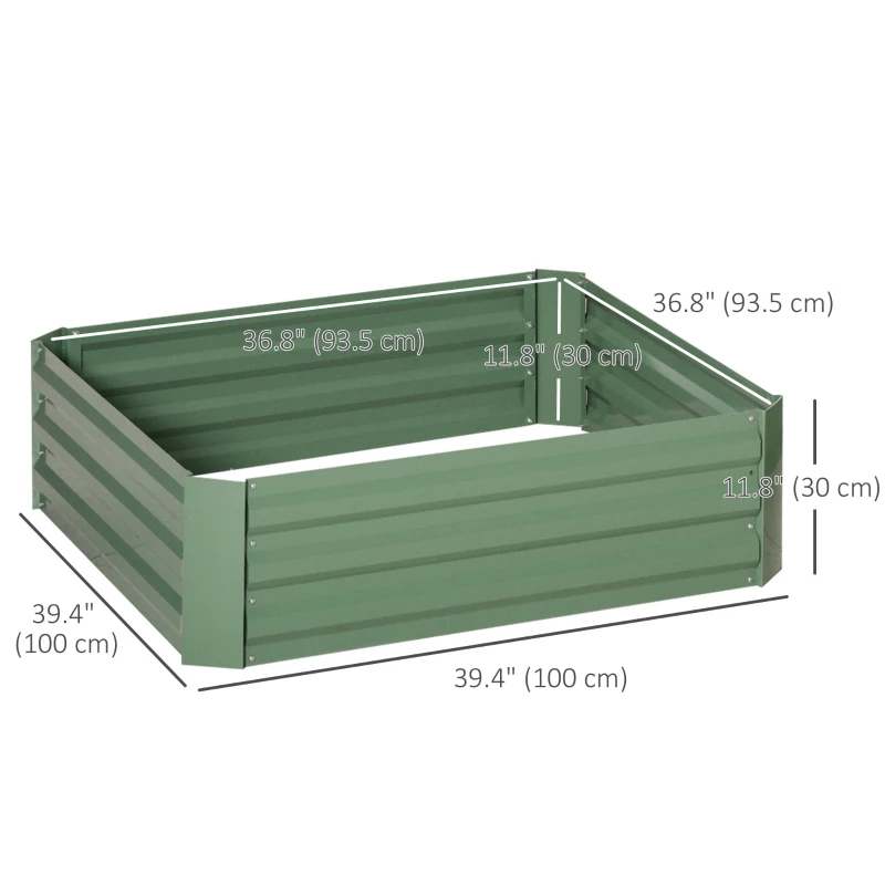 Outsunny 39" x 39" x 12" Set of 2 Raised Garden Bed, Elevated Planter Box with Galvanized Steel Frame for Growing Flowers, Herbs, Succulents, Green