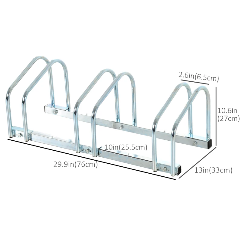 HOMCOM 3-Bike Bicycle Floor Parking Rack Cycling Storage Stand Ground Mount Garage Organizer for Indoor and Outdoor Use Silver
