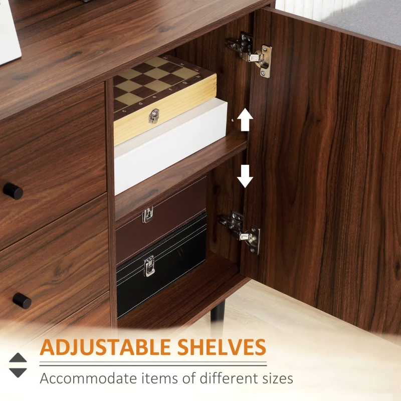 HOMCOM Kitchen Storage Sideboard, Buffet Cabinet with 2 Doors, 3 Drawers and Adjustable Shelves for Living Room, Brown