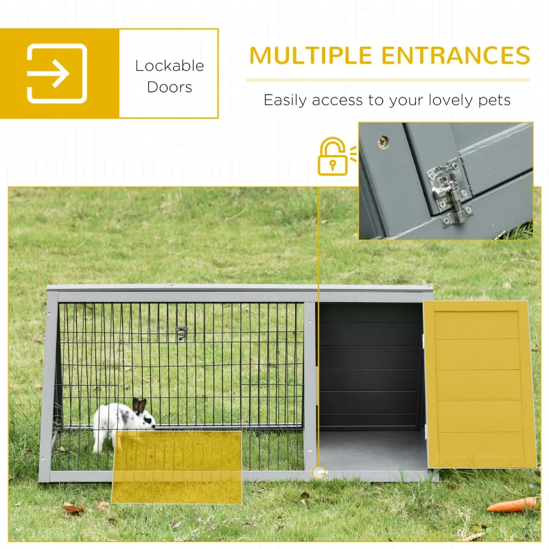 PawHut 46" x 24" Wooden A-Frame Outdoor Rabbit Hutch, Small Animal Cage, Bunny Hutch with Outside Run & Ventilating Wire, for Rabbits, Chickens, Ducks, Gray