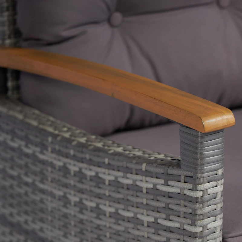 Outsunny Outdoor Bistro Set Wicker Patio Furniture with Cushions for Porch, Backyard, Garden, Gray