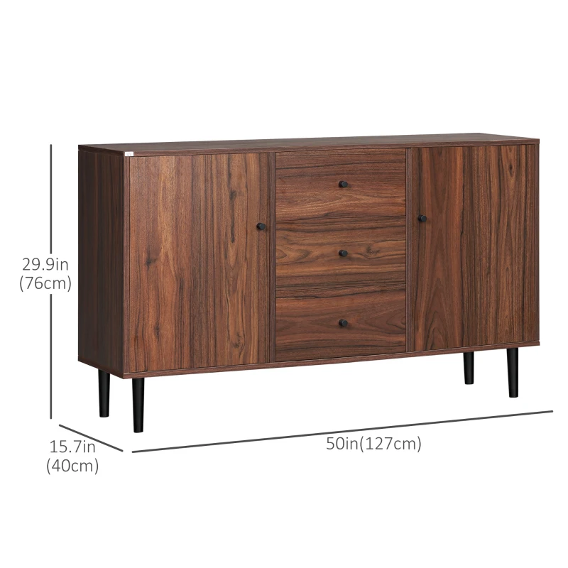 HOMCOM Kitchen Storage Sideboard, Buffet Cabinet with 2 Doors, 3 Drawers and Adjustable Shelves for Living Room, Brown