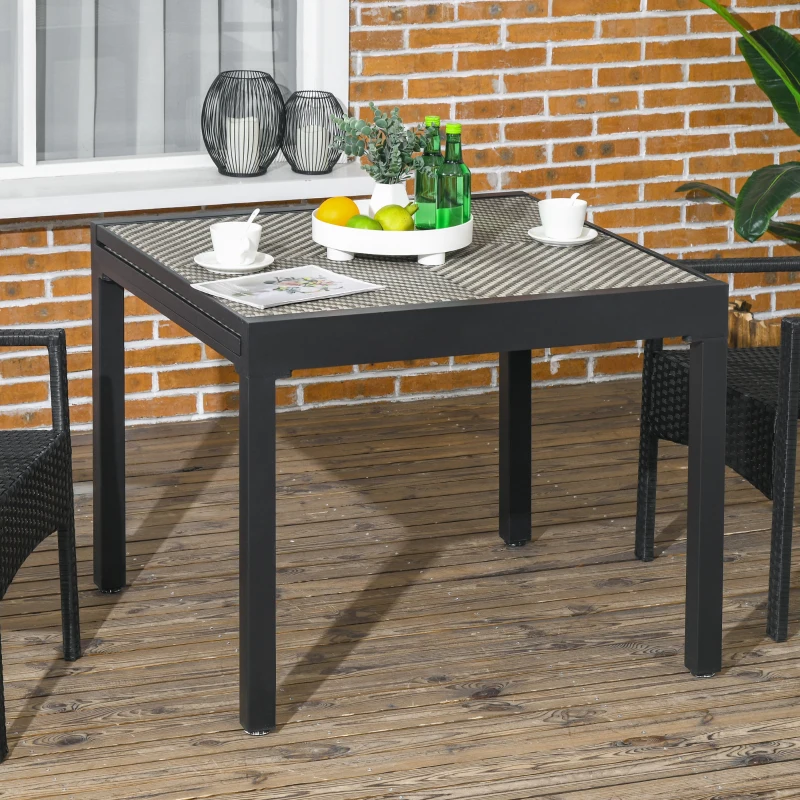 Outsunny Extendable Rattan Dining Table, Patio Retractable Table, Aluminum Frame, 35.4"/70.9" x 35.4", Mixed Brown