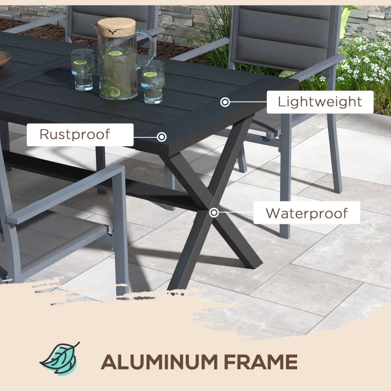 Outsunny 71" Outdoor Dining Table with X Shape Legs, Aluminium Frame Rectangular Darden Table for 6, for Backyard, Black