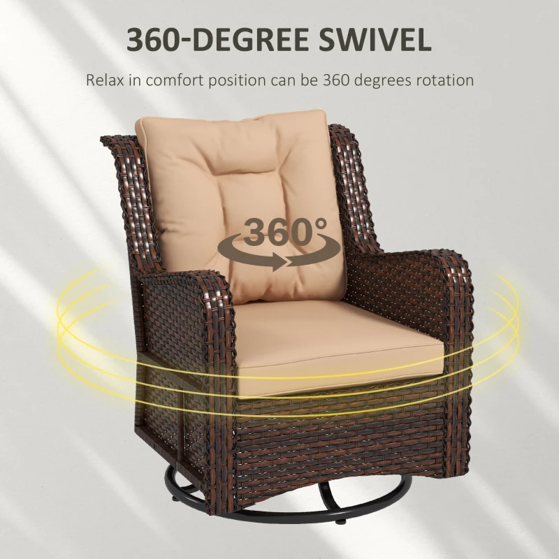 Outsunny PE Rattan 360° Swivel Patio Chair with Cushion, Brown