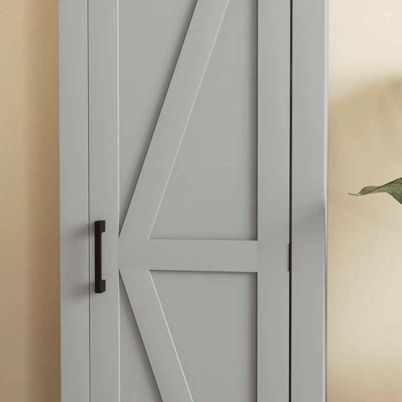 HOMCOM Farmhouse Accent Cabinet with Adjustable Shelf Barn Door Storage Cabinet for Living Room Floor Pantry Cabinet Grey