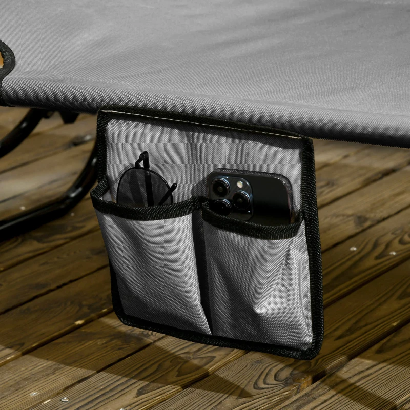 Outsunny Pool Chaise Lounge Chairs Set of 2, Folding Lounge Chairs with Sunshade, Reclining Back, Steel Frame, Dark Gray