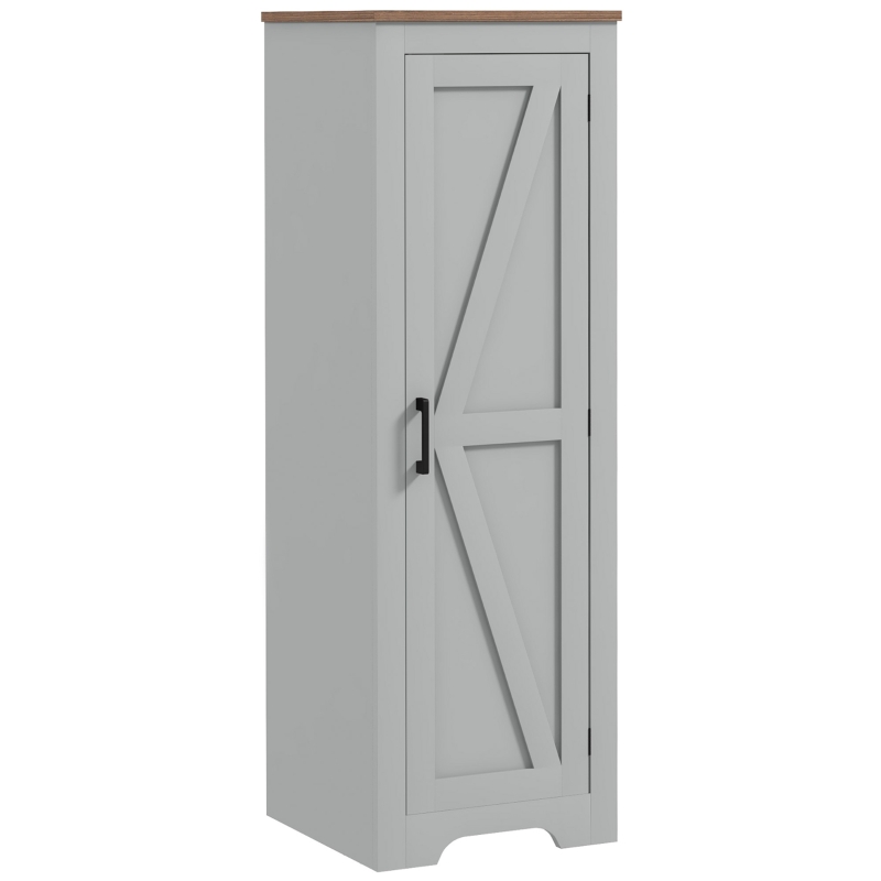 HOMCOM Farmhouse Accent Cabinet with Adjustable Shelf Barn Door Storage Cabinet for Living Room Floor Pantry Cabinet Grey